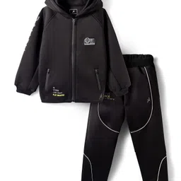 Pine Active Knit Full Sleeves Ultra Comfort Athleisure Jacket With Hoodie & Joggers Set - Black image 2