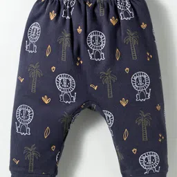 Zero Knit Full Length Diaper Leggings With Animal & Bird Print Pack of 3 - Brown Grey & Navy Blue image 2