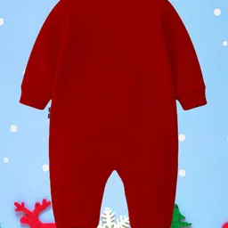 The Peppy Tend 100% Cotton Knit Christmas Theme Full Sleeves My 1st Christmas Text Printed Romper - Red image 3