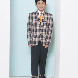 AJ Dezines Full Sleeves Solid & Checked 4 Piece Suit Set - Beige image 4