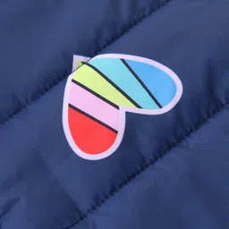 Babyhug Full Sleeves Padded Jacket with Hood Hearts Print - Navy Blue image 3