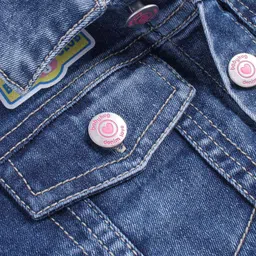 Babyhug Full Sleeves Washed Denim Jacket with Floral & Bear Print - Blue image 3