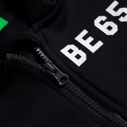 UCB Knit Full Sleeves Hooded Sweatjacket With Benetton Print - Black image 3