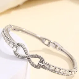 Shining Diva Fashion Silver-Plated Crystals And Stones Studded Bangle-Style Bracelet image 1