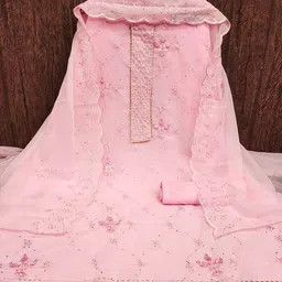 Panzora Floral Embroidered Sequinned Georgette Unstitched Dress Material image 2