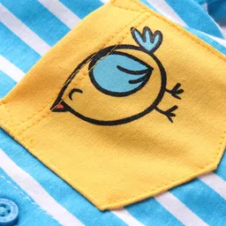 Babyhug Cotton Knit  Half Sleeves Striped Shirt with Giraffe Print - Blue image 4