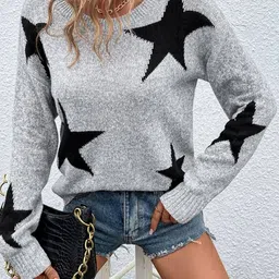 StyleCast Women Star Design Round Neck Oversized Pullover image 4