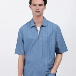 Rare Rabbit Blue Cotton Flared Fit Striped Shirt-picture-13