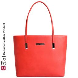 Lino Perros Coral Red Solid Medium Tote Handbag-picture-46