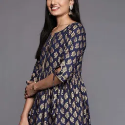 Libas Blue Printed A Line Short Kurti image 2