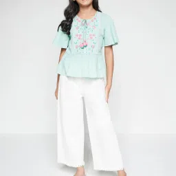 Global Desi Girl Mint Green Embroidered Top image 4