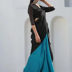 Swtantra Blue & Black Satin Saree image 4