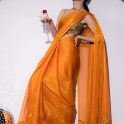 Swtantra Yellow Chiffon Saree image 4