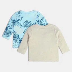 MINIKLUB Boys Blue & Oatmeal Marl Printed Full Sleeves T-Shirt image 2