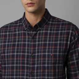Louis Philippe Sport Navy Slim Fit Checks Shirt image 4