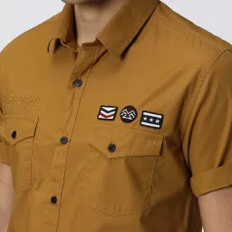 Mufti Khaki Slim Fit Cotton Linen Shirt image 4