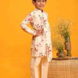 VASTRAMAY Boys Cream Floral Full Sleeves Kurta Sets image 2