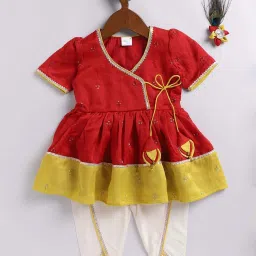 VASTRAMAY Girls Red & Cream Embroidery Clothing Sets image 2