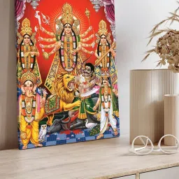 Art Street Red Canvas Spiritual Devi Maa Durga Darbar Stretched Pooja Room Temple Wall Art image 2