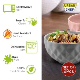 Urban Chef Pink & Grey Ceramic Handcrafted Microwave Safe Bowl - Set of 2 image 2