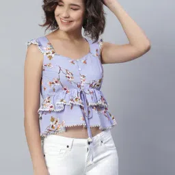 KASSUALLY Blue Floral Print Crop Top-image-45