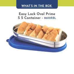 Magnus Easy Lock Oval Royal Blue Stainless Steel Container with Leakproof Lid 450 ml image 2