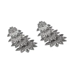 Teejh Ethnic Abhinaya Silver Oxidized Floral Dangler Earrings image 4