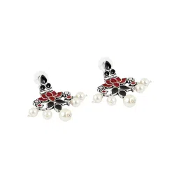 Teejh Ethnic Gurima Red and Black Silver Oxidized Dangler Earrings image 4