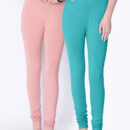 Dollar Missy Peach & Green Cotton Leggings - Pack of 2-image-15