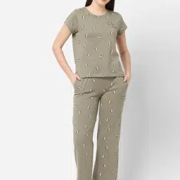 Sweet Dreams Olive Printed Pajama Set-image-8