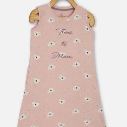 Sweet Dreams Kids Blush Pink Cotton Printed Nighty-image-12