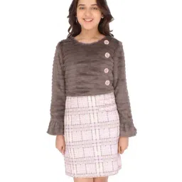 Cutecumber Kids Brown & White Check Full Sleeves Dress-picture-41