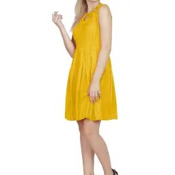 PATRORNA Mustard Regular Fit & Flare Dress image 4