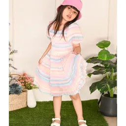 LilPicks Kids Pink & Blue Striped Dress image 4