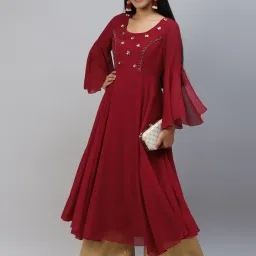 Poshak Hub Maroon Embellished Anarkali Kurta image 4