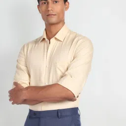 Arrow Yellow Cotton Slim Fit Self Pattern Shirt image 4