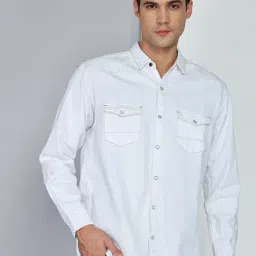 Kuons Avenue White Slim Fit Solid Casual Denim Shirt-picture-33