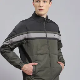 Monte Carlo Green Regular Fit Colour Block Jacket image 4