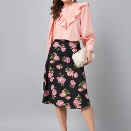 Carlton London Black Floral Print Midi Skirt image 4