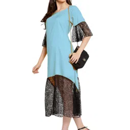PATRORNA Light Blue & Black Lace Midi Dress image 4