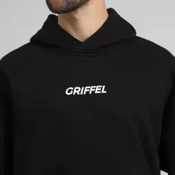 GRIFFEL Black Loose Fit Logo Print Oversized Hooded Sweatshirt image 4
