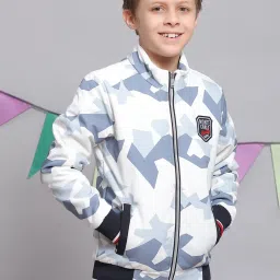 Monte Carlo Kids White & Blue Printed Full Sleeves Jacket image 4