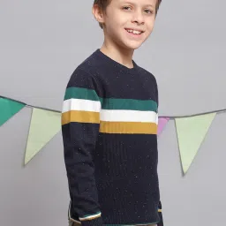 Monte Carlo Kids Navy Striped Full Sleeves Sweater image 4