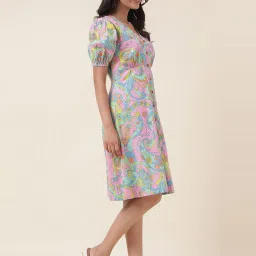 Fabindia Pink Floral Print A-Line Dress image 4
