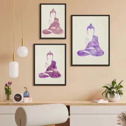 999Store Cream & Pink Canvas Buddha Outline In Shades Modern Art Wall Painting - Set of 3-picture-49