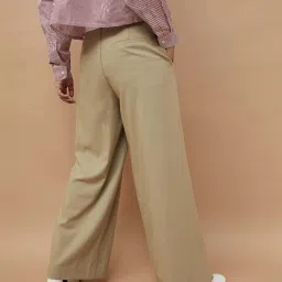 Ginger by Lifestyle Beige Plain Flared Pants image 2