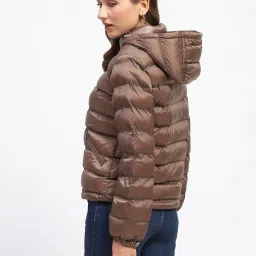 MADAME Brown Cotton Regular Fit Puffer Jacket image 2