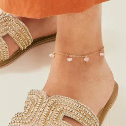 Accessorize London Women'S GoldFaux Pearl Anklets Pack Of 3 image 2