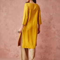 Fabindia Mustard Woven Pattern Straight Kurta image 2