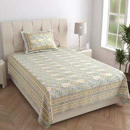 Texstylers Grey Floral Printed 210 TC Pure Cotton Single Bedsheet Set- 1.52 m X 2.29 m-picture-13